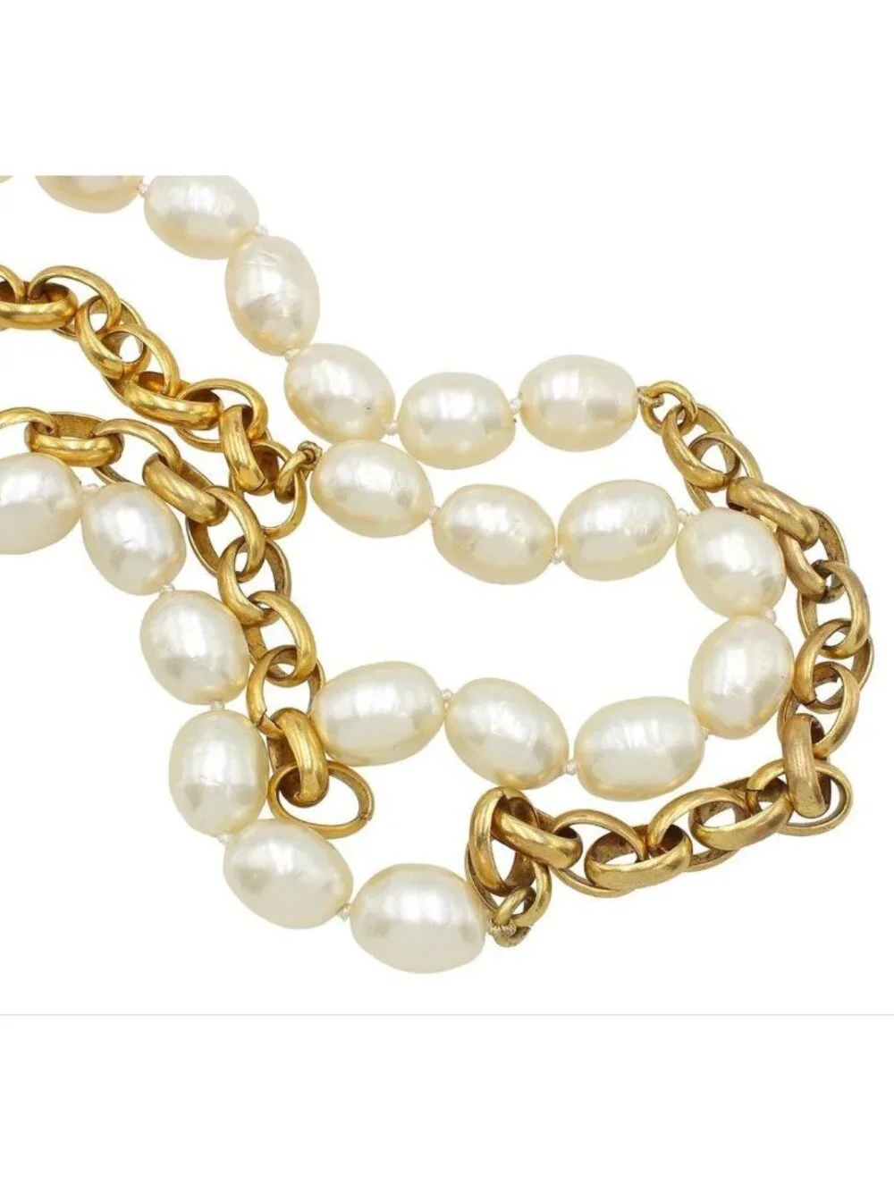 Chanel CC Logo Faux Pearl Long Chain Necklace